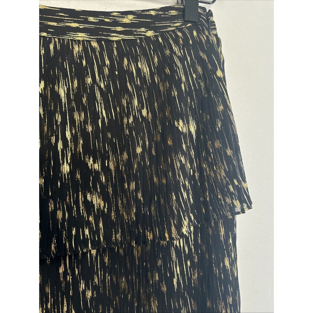 Olivia Palermo + Chelsea28 Tiered Maxi Skirt XS Black Gold Metallic Black Tie - Picture 2 of 3